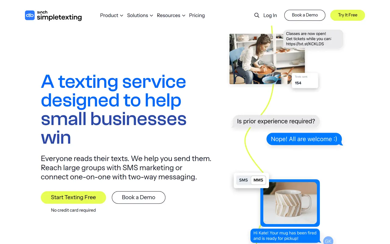 The SimpleTexting homepage at simpletexting.com